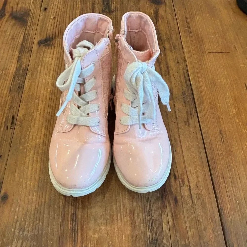 DKNY Pink Patent Lace Hightop Biker Boot Size 10
